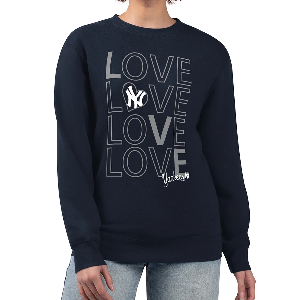 Women's G-III 4Her by Carl Banks Navy New York Yankees Love Team Logo Fleece Pullover Sweatshirt