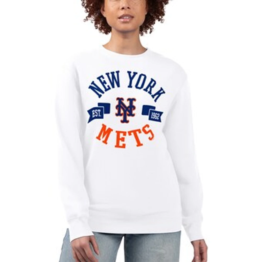 Women's G-III 4Her by Carl Banks White New York Mets Team Logo Fleece Pullover Sweatshirt