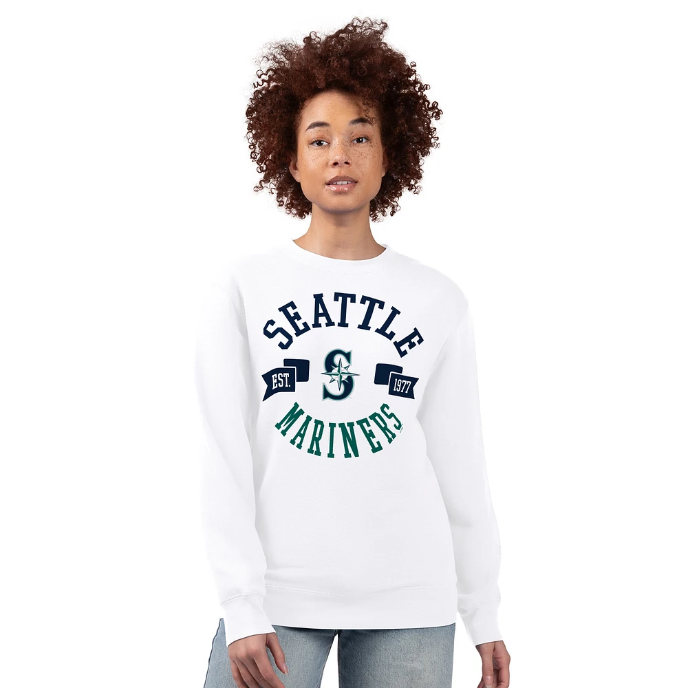 Women's G-III 4Her by Carl Banks White Seattle Mariners Team Logo Fleece Pullover Sweatshirt