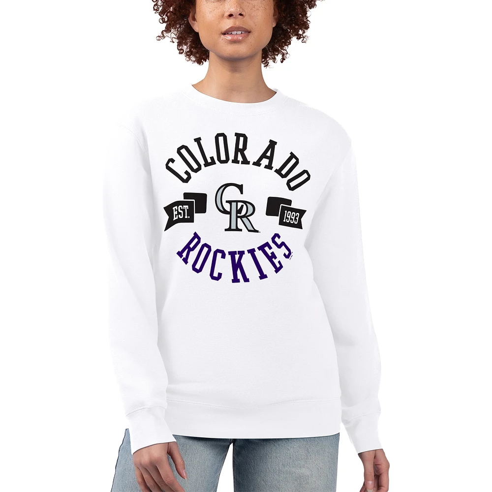 Women's G-III 4Her by Carl Banks White Colorado Rockies Team Logo Fleece Pullover Sweatshirt