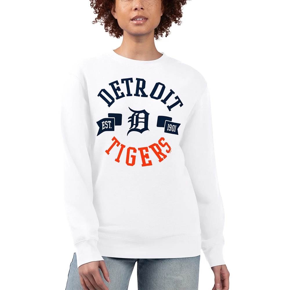 Women's G-III 4Her by Carl Banks White Detroit Tigers Team Logo Fleece Pullover Sweatshirt