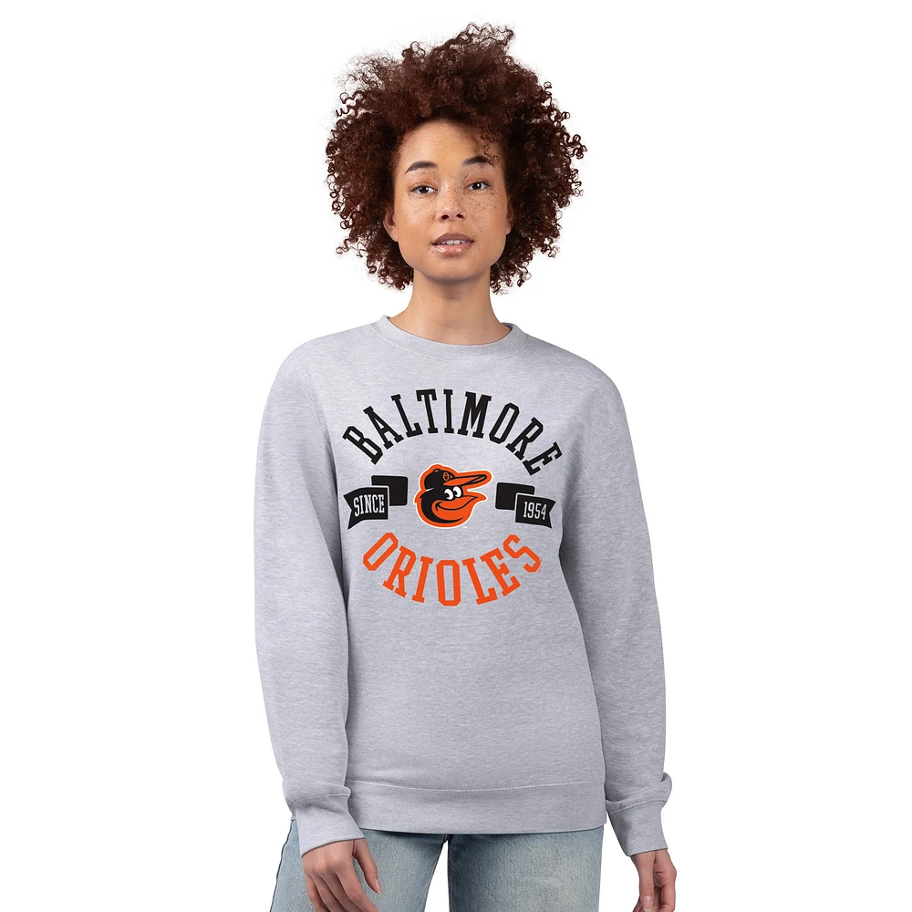 Women's G-III 4Her by Carl Banks Heather Gray Baltimore Orioles Team Logo Fleece Pullover Sweatshirt