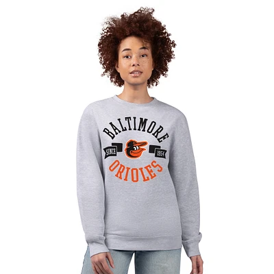 Women's G-III 4Her by Carl Banks Heather Gray Baltimore Orioles Team Logo Fleece Pullover Sweatshirt