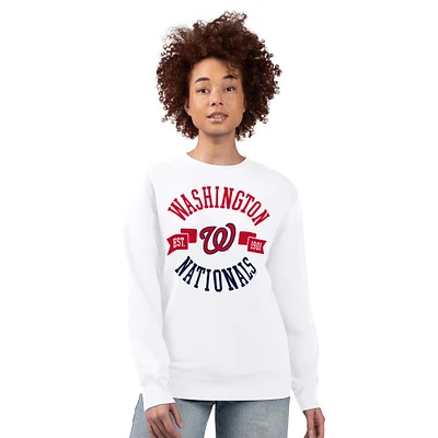 Women's G-III 4Her by Carl Banks White Washington Nationals Team Logo Fleece Pullover Sweatshirt