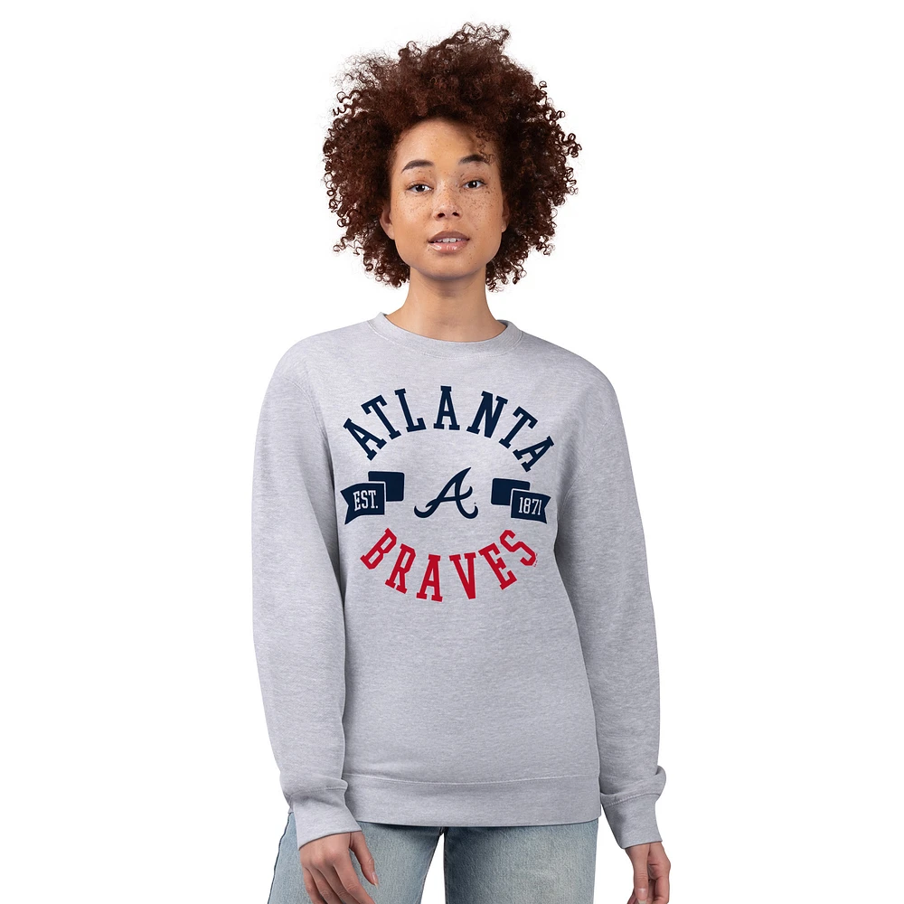 Women's G-III 4Her by Carl Banks Heather Gray Atlanta Braves Team Logo Fleece Pullover Sweatshirt