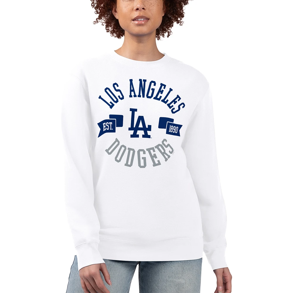 Women's G-III 4Her by Carl Banks White Los Angeles Dodgers Team Logo Fleece Pullover Sweatshirt