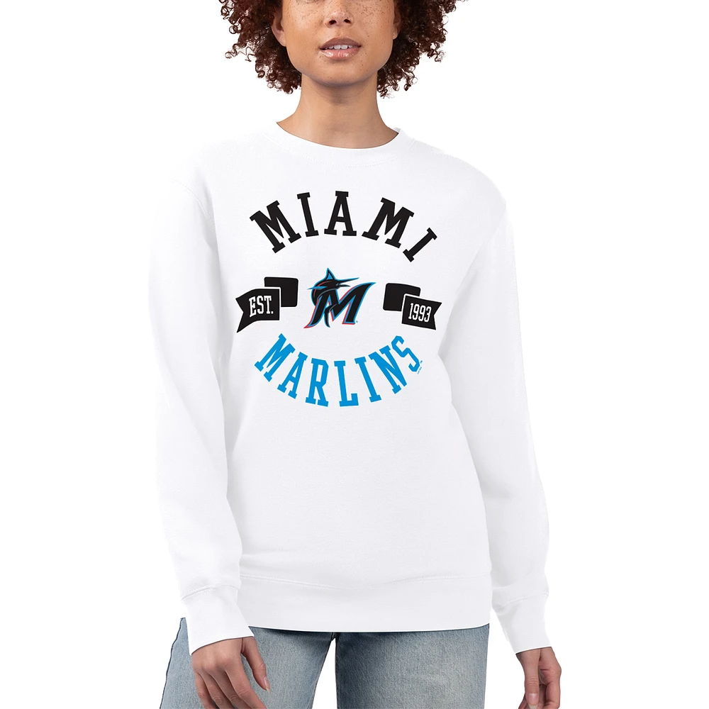 Women's G-III 4Her by Carl Banks White Miami Marlins Team Logo Fleece Pullover Sweatshirt