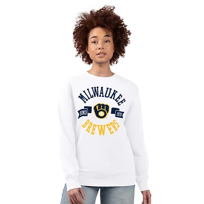 Women's G-III 4Her by Carl Banks White Milwaukee Brewers Team Logo Fleece Pullover Sweatshirt