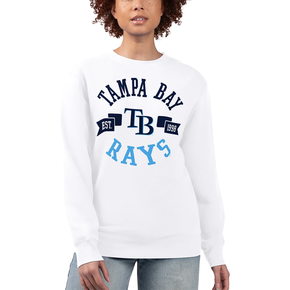 Women's G-III 4Her by Carl Banks White Tampa Bay Rays Team Logo Fleece Pullover Sweatshirt