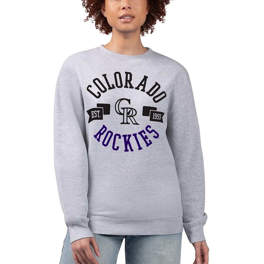 Women's G-III 4Her by Carl Banks Heather Gray Colorado Rockies Team Logo Fleece Pullover Sweatshirt