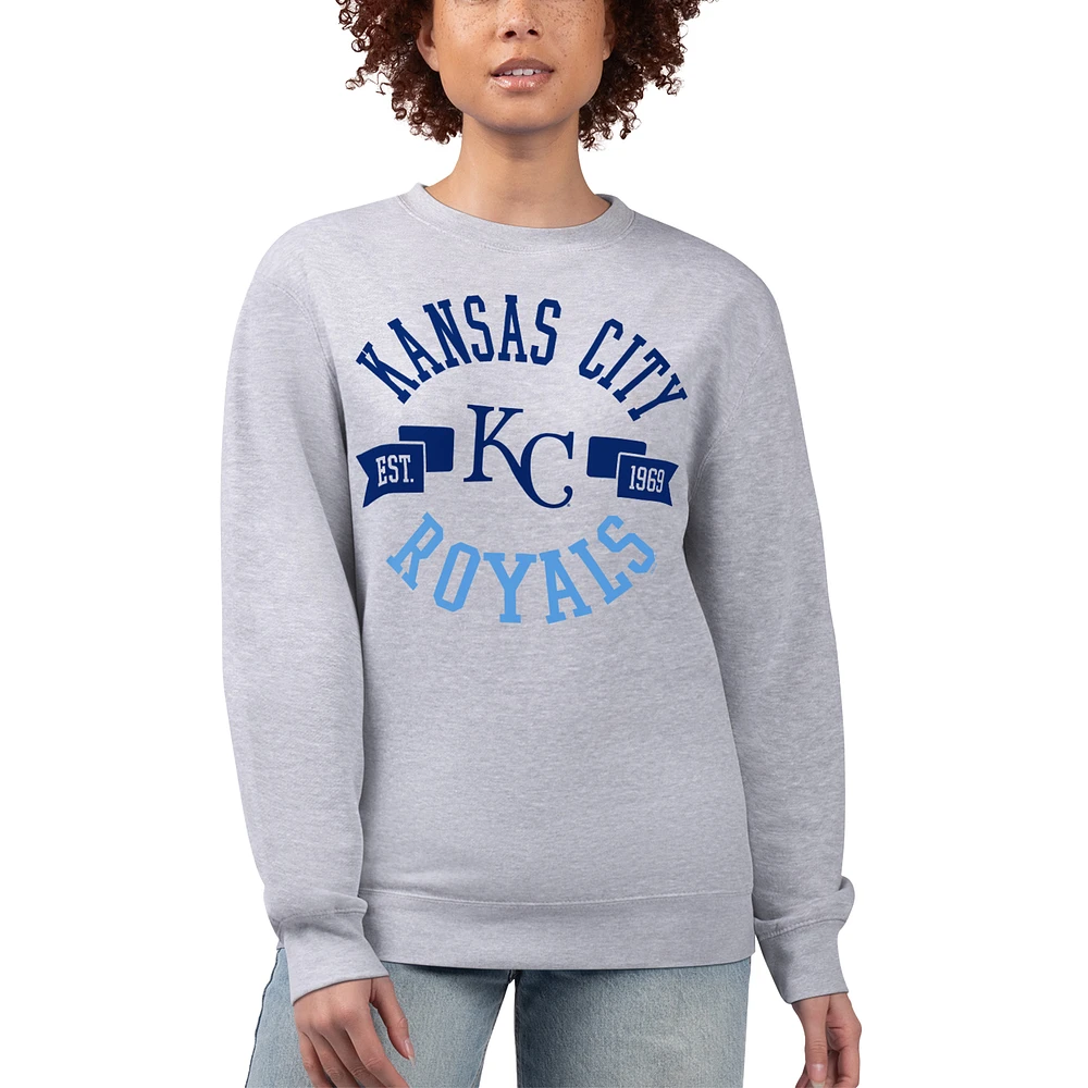 Women's G-III 4Her by Carl Banks Heather Gray Kansas City Royals Team Logo Fleece Pullover Sweatshirt