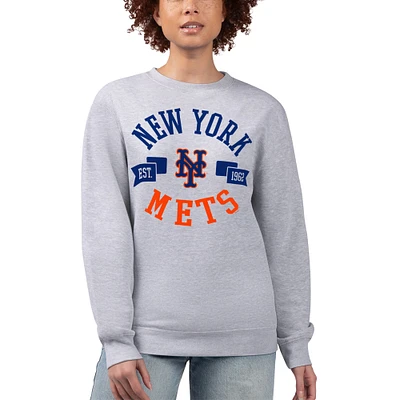 Women's G-III 4Her by Carl Banks Heather Gray New York Mets Team Logo Fleece Pullover Sweatshirt