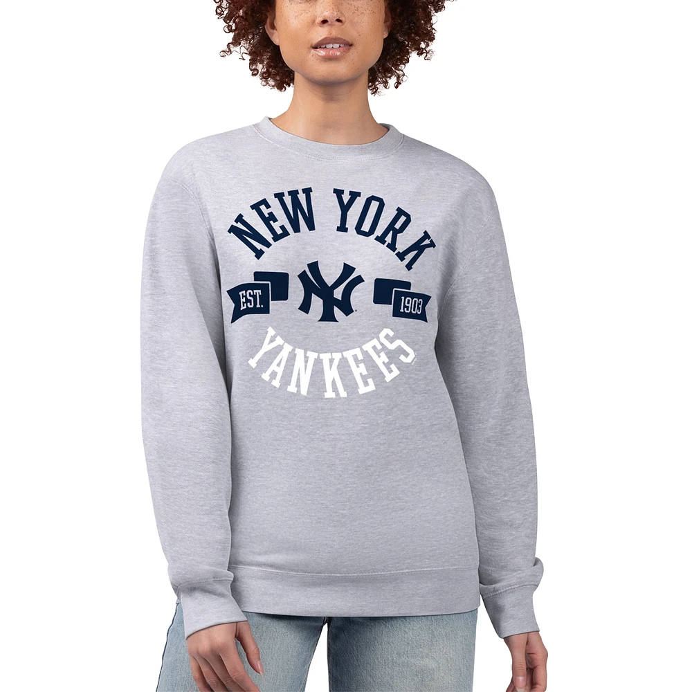 Women's G-III 4Her by Carl Banks Heather Gray New York Yankees Team Logo Fleece Pullover Sweatshirt