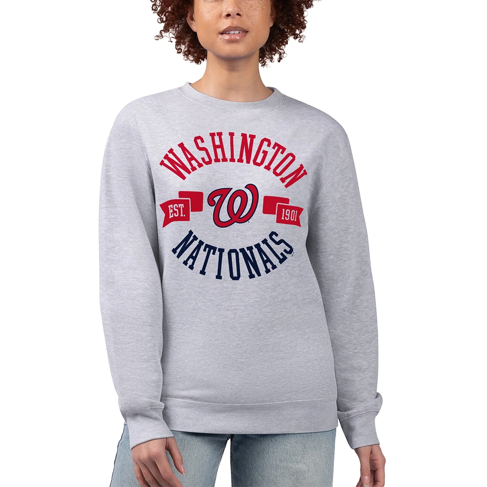Women's G-III 4Her by Carl Banks Heather Gray Washington Nationals Team Logo Fleece Pullover Sweatshirt