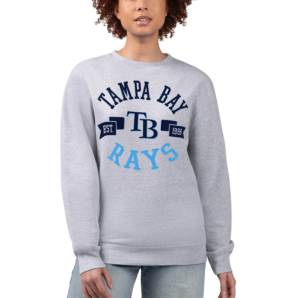 Women's G-III 4Her by Carl Banks Heather Gray Tampa Bay Rays Team Logo Fleece Pullover Sweatshirt