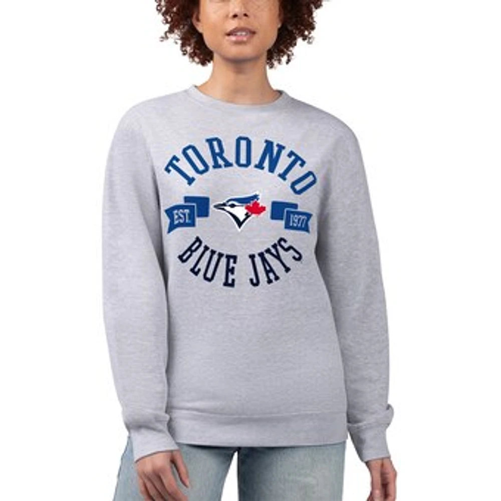 Women's G-III 4Her by Carl Banks Heather Gray Toronto Blue Jays Team Logo Fleece Pullover Sweatshirt