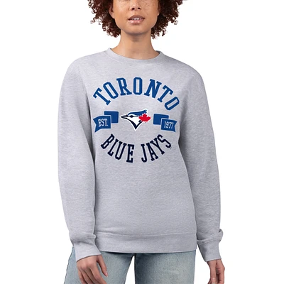 Women's G-III 4Her by Carl Banks Heather Gray Toronto Blue Jays Team Logo Fleece Pullover Sweatshirt