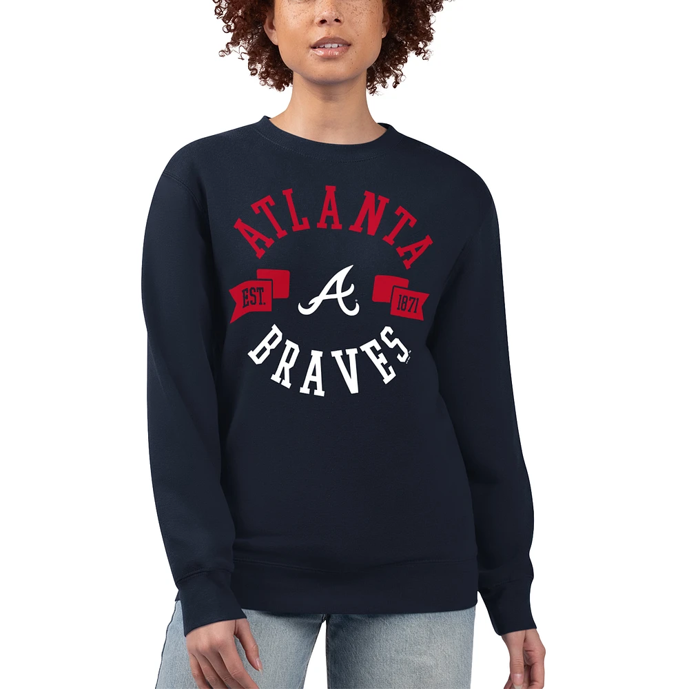Women's G-III 4Her by Carl Banks Navy Atlanta Braves Team Logo Fleece Pullover Sweatshirt