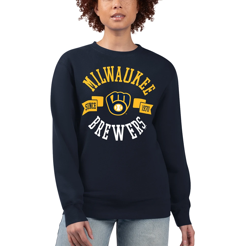 Women's G-III 4Her by Carl Banks Navy Milwaukee Brewers Team Logo Fleece Pullover Sweatshirt
