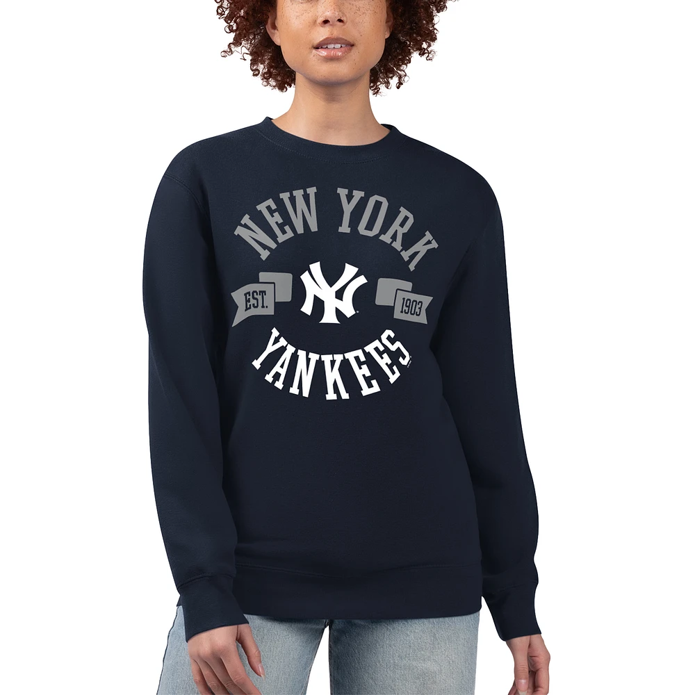 Women's G-III 4Her by Carl Banks Navy New York Yankees Team Logo Fleece Pullover Sweatshirt