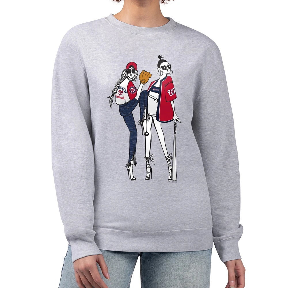 Women's G-III 4Her by Carl Banks Heather Gray Washington Nationals Baseball Girls Fleece Pullover Sweatshirt