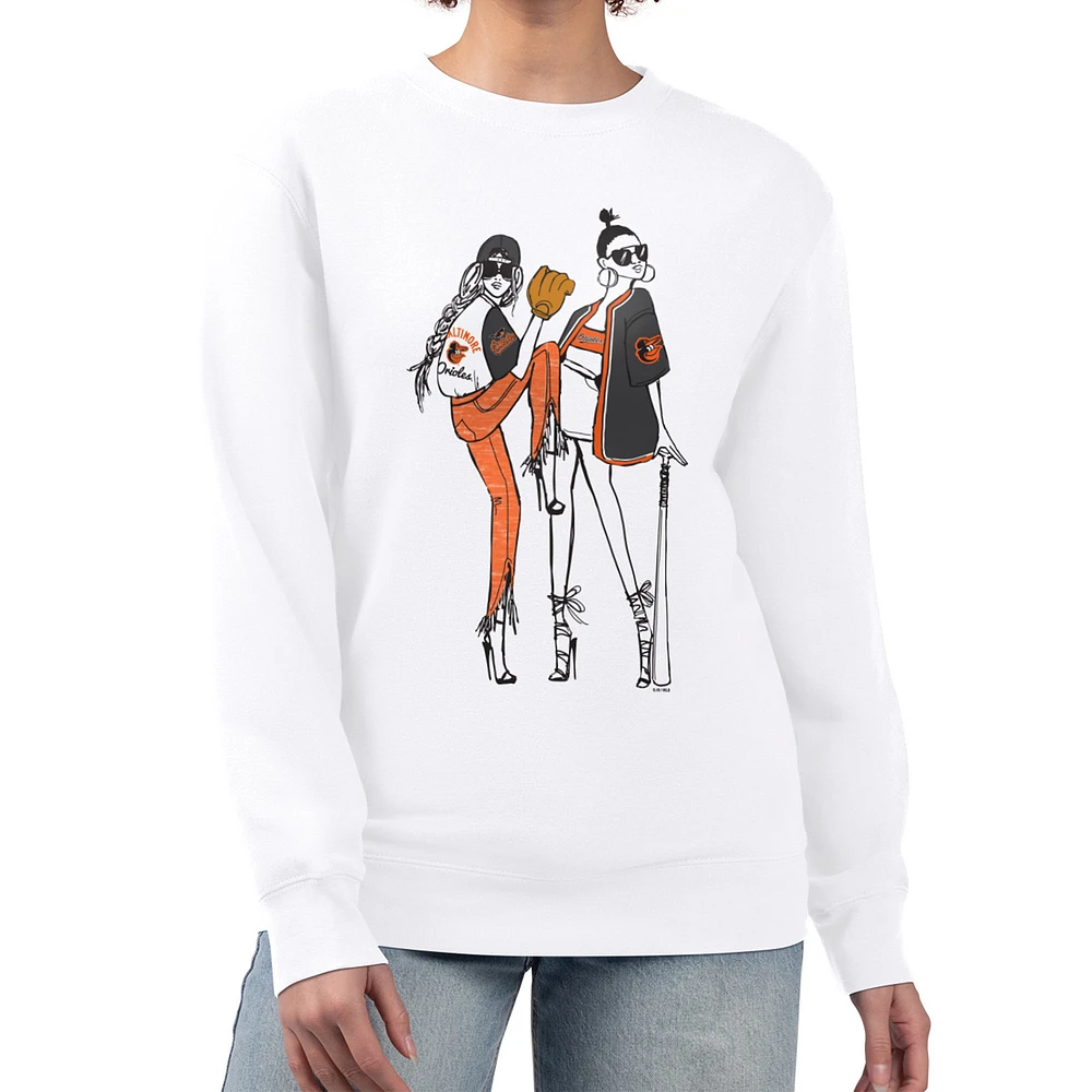 Women's G-III 4Her by Carl Banks White Baltimore Orioles Baseball Girls Fleece Pullover Sweatshirt