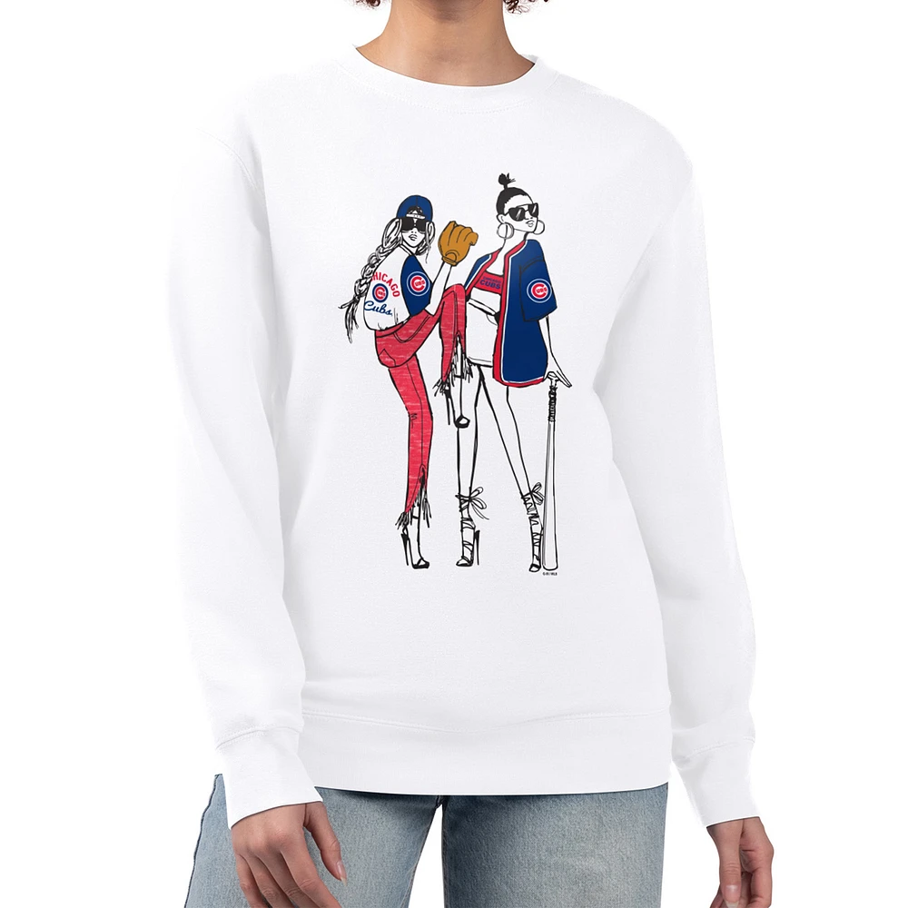 Women's G-III 4Her by Carl Banks White Chicago Cubs Baseball Girls Fleece Pullover Sweatshirt