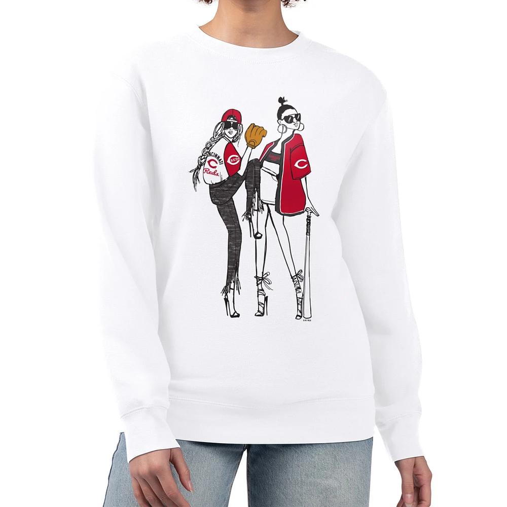 Women's G-III 4Her by Carl Banks White Cincinnati Reds Baseball Girls Fleece Pullover Sweatshirt