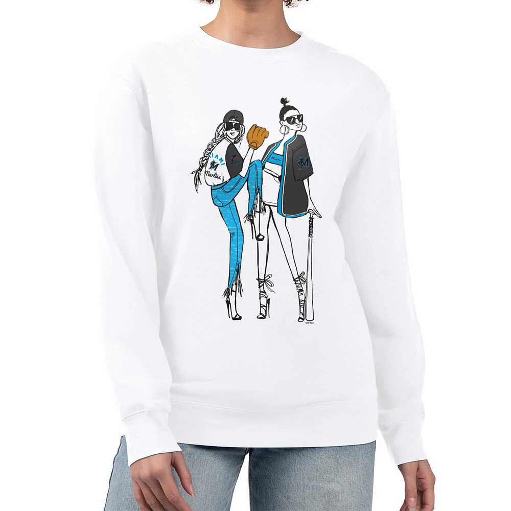 Women's G-III 4Her by Carl Banks White Miami Marlins Baseball Girls Fleece Pullover Sweatshirt