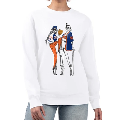 Women's G-III 4Her by Carl Banks White New York Mets Baseball Girls Fleece Pullover Sweatshirt