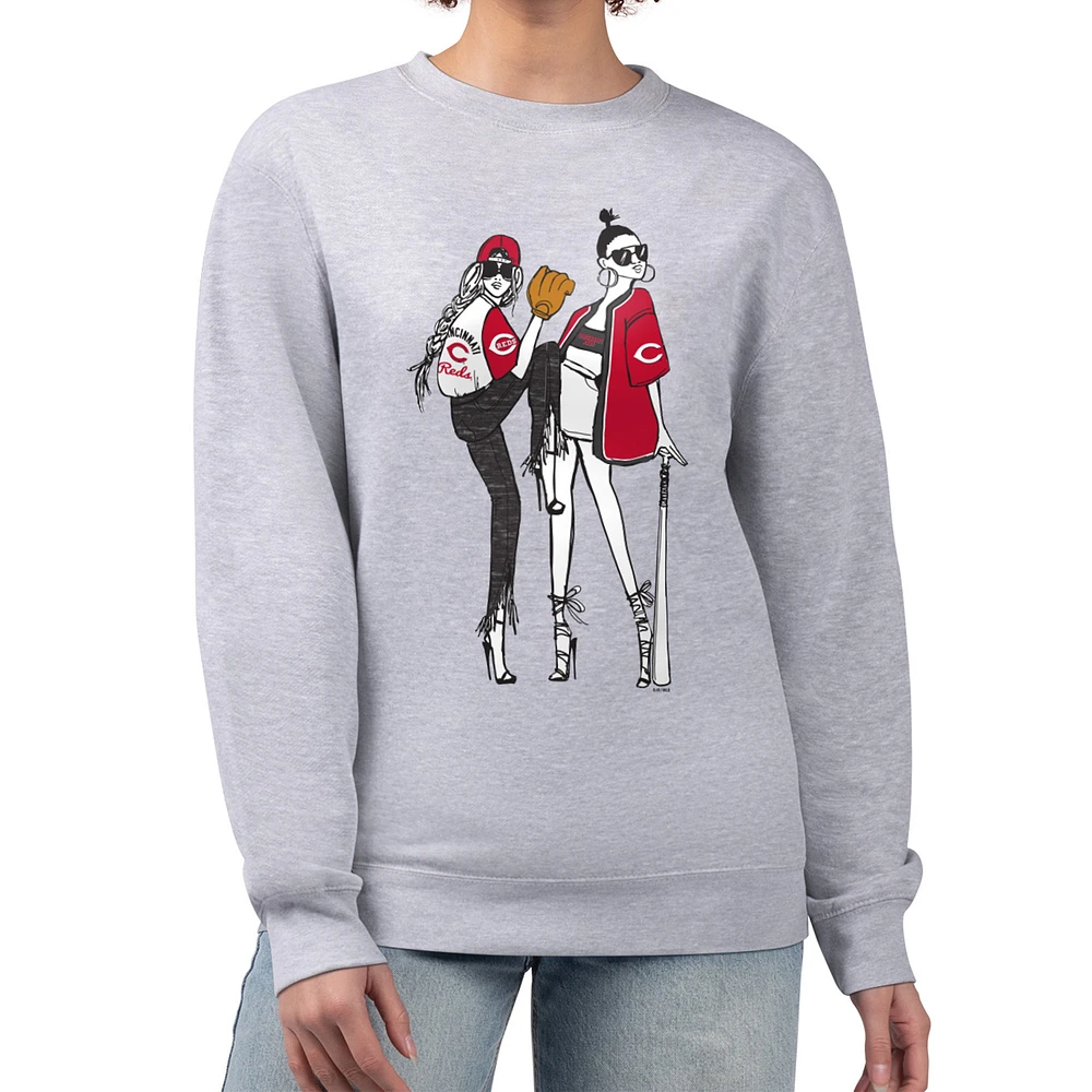 Women's G-III 4Her by Carl Banks Heather Gray Cincinnati Reds Baseball Girls Fleece Pullover Sweatshirt