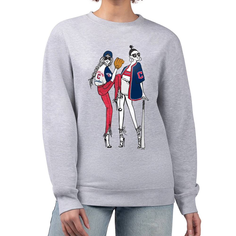 Women's G-III 4Her by Carl Banks Heather Gray Cleveland Guardians Baseball Girls Fleece Pullover Sweatshirt