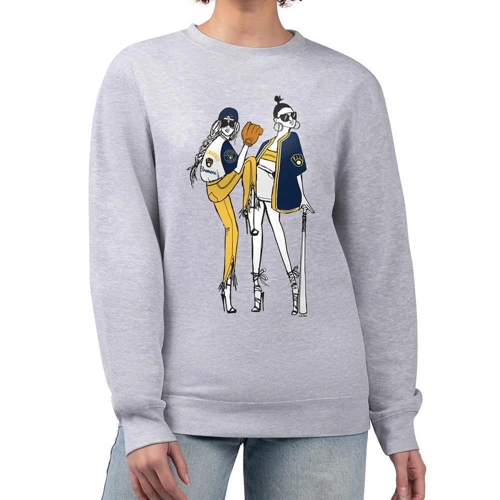 Women's G-III 4Her by Carl Banks Heather Gray Milwaukee Brewers Baseball Girls Fleece Pullover Sweatshirt