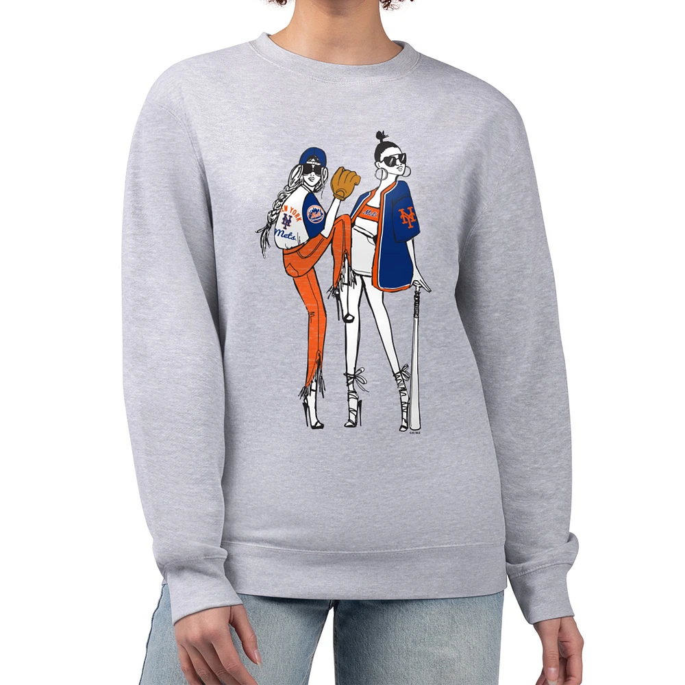 Women's G-III 4Her by Carl Banks Heather Gray New York Mets Baseball Girls Fleece Pullover Sweatshirt