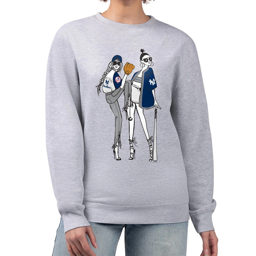 Women's G-III 4Her by Carl Banks Heather Gray New York Yankees Baseball Girls Fleece Pullover Sweatshirt