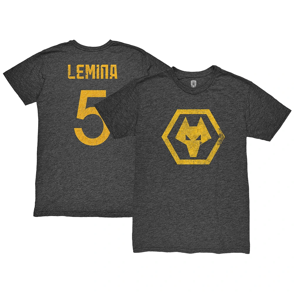 Men's 1863FC Mario Lemina Heather Black Wolverhampton Wanderers Player Name & Number Twisted Tri-Blend Slub T-Shirt