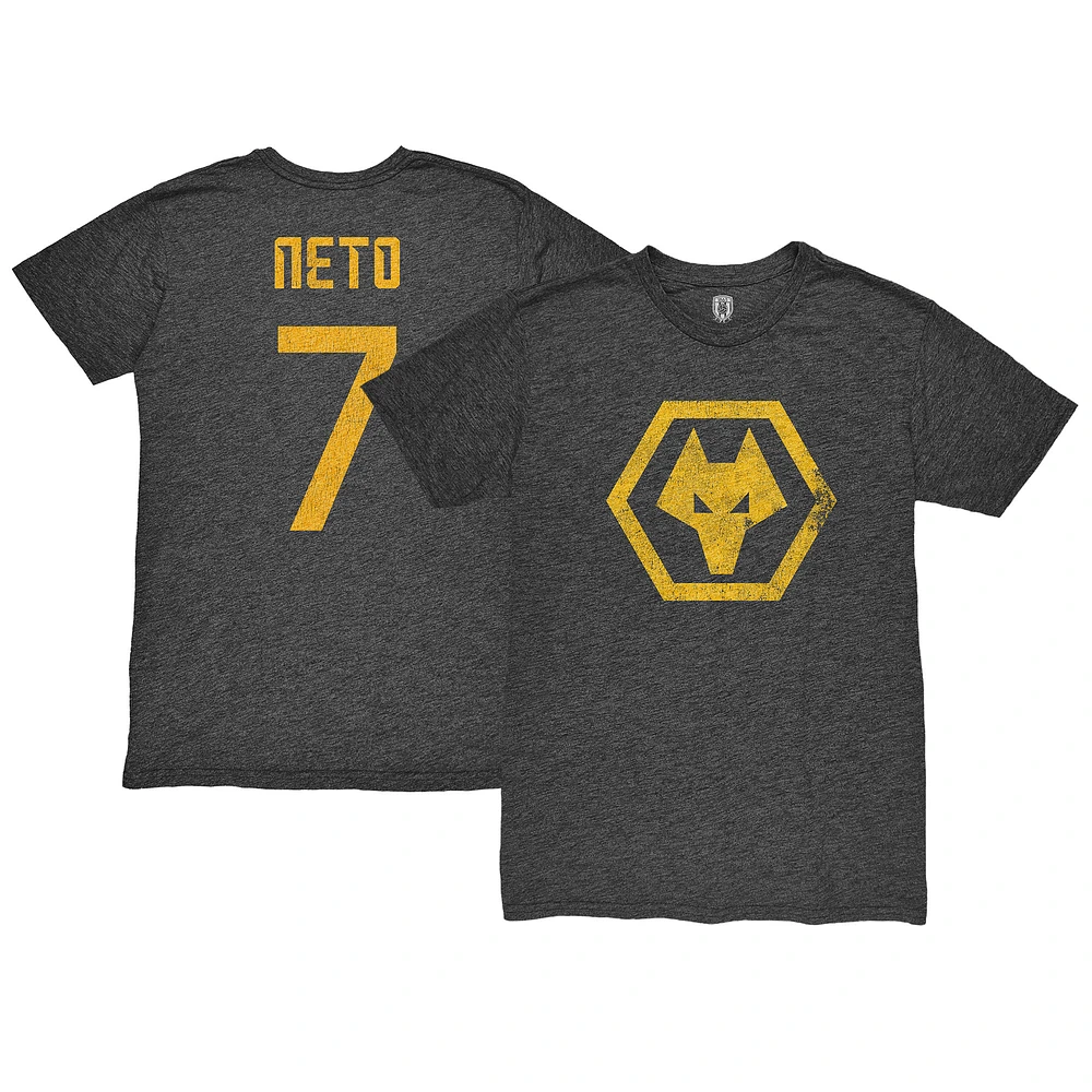 Men's 1863FC Pedro Neto Heather Black Wolverhampton Wanderers Player Name & Number Twisted Tri-Blend Slub T-Shirt