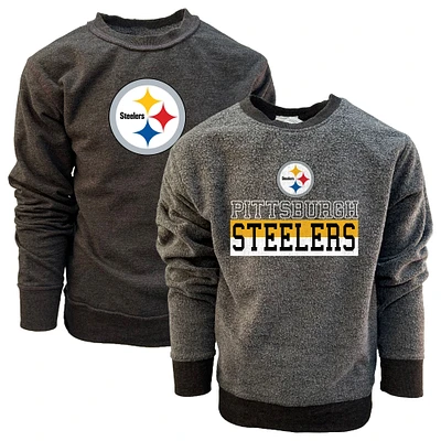 Youth Wes & Willy Black Pittsburgh Steelers Reversible Fleece Pullover Sweatshirt