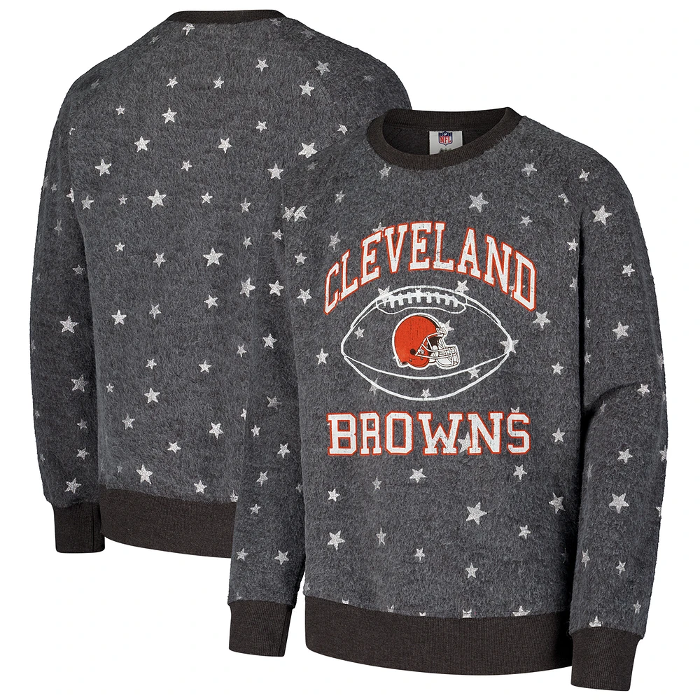 Girls Youth Wes & Willy Gray Cleveland Browns Shimmer Star Fleece Raglan Pullover Sweatshirt