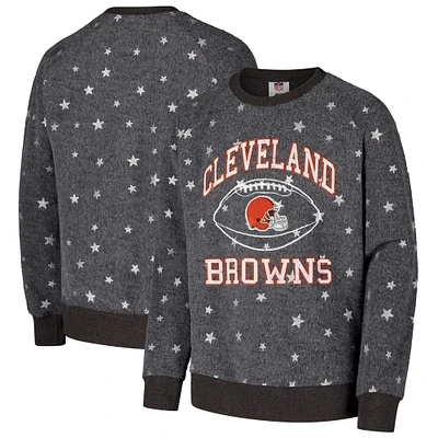 Girls Youth Wes & Willy Gray Cleveland Browns Shimmer Star Fleece Raglan Pullover Sweatshirt
