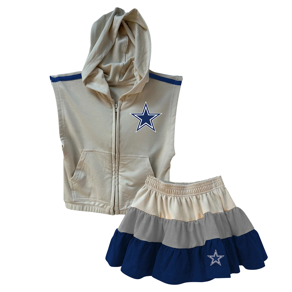 Girls Toddler Wes & Willy Silver/Navy Dallas Cowboys Sleeveless Full-Zip Hoodie Three Tier Skirt Set