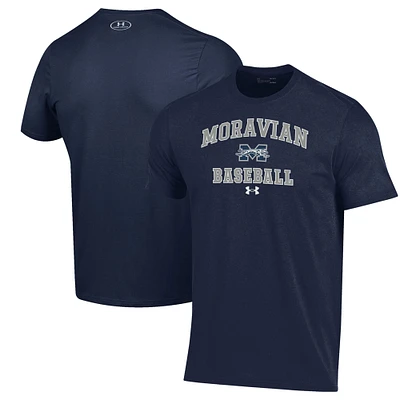 Men's Under Armour Navy Moravian Greyhounds Baseball Performance T-Shirt
