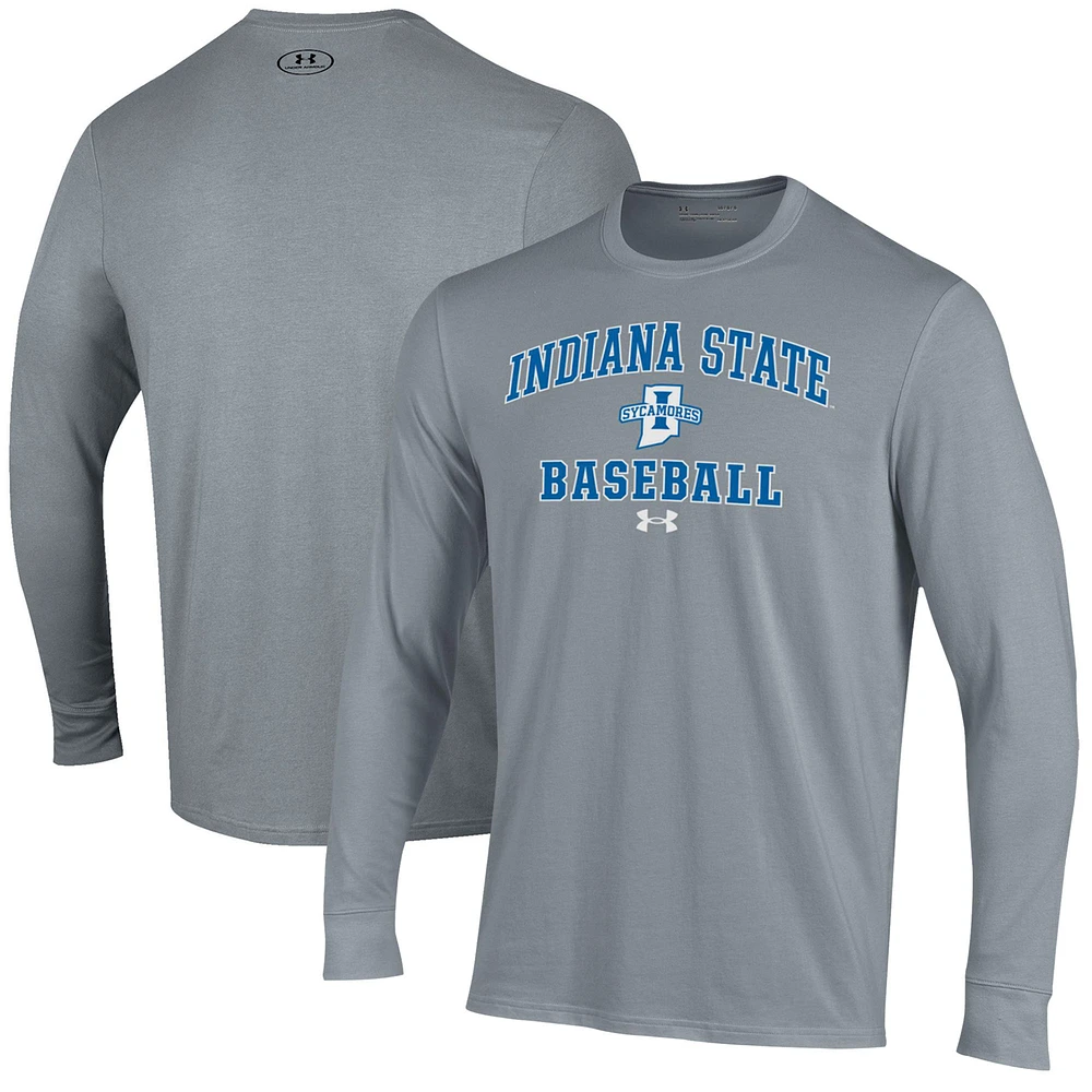 Men's Under Armour Gray Indiana State Sycamores Baseball Performance Long Sleeve T-Shirt