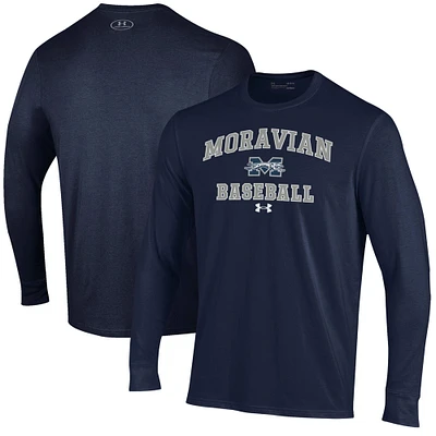 Men's Under Armour Navy Moravian Greyhounds Baseball Performance Long Sleeve T-Shirt