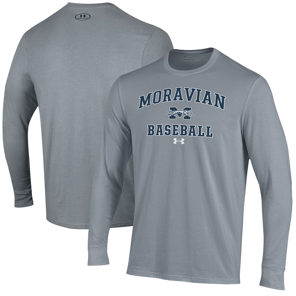Men's Under Armour Gray Moravian Greyhounds Baseball Performance Long Sleeve T-Shirt