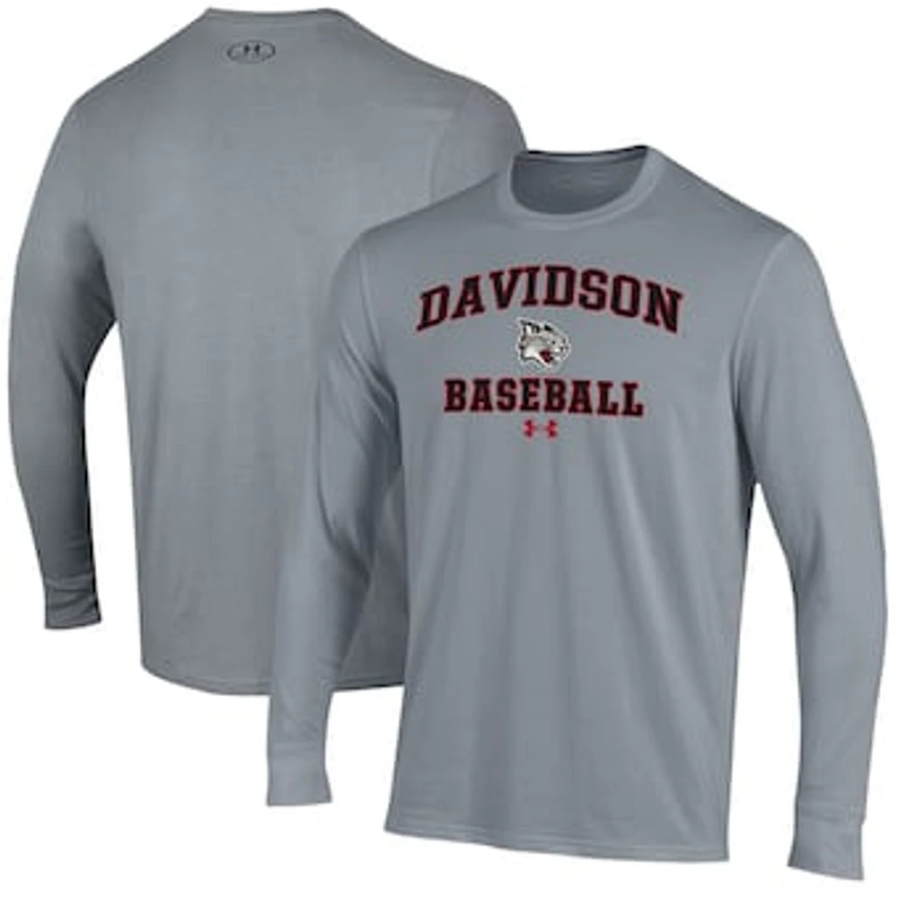 Men's Under Armour Gray Davidson Wildcats Baseball Performance Long Sleeve T-Shirt