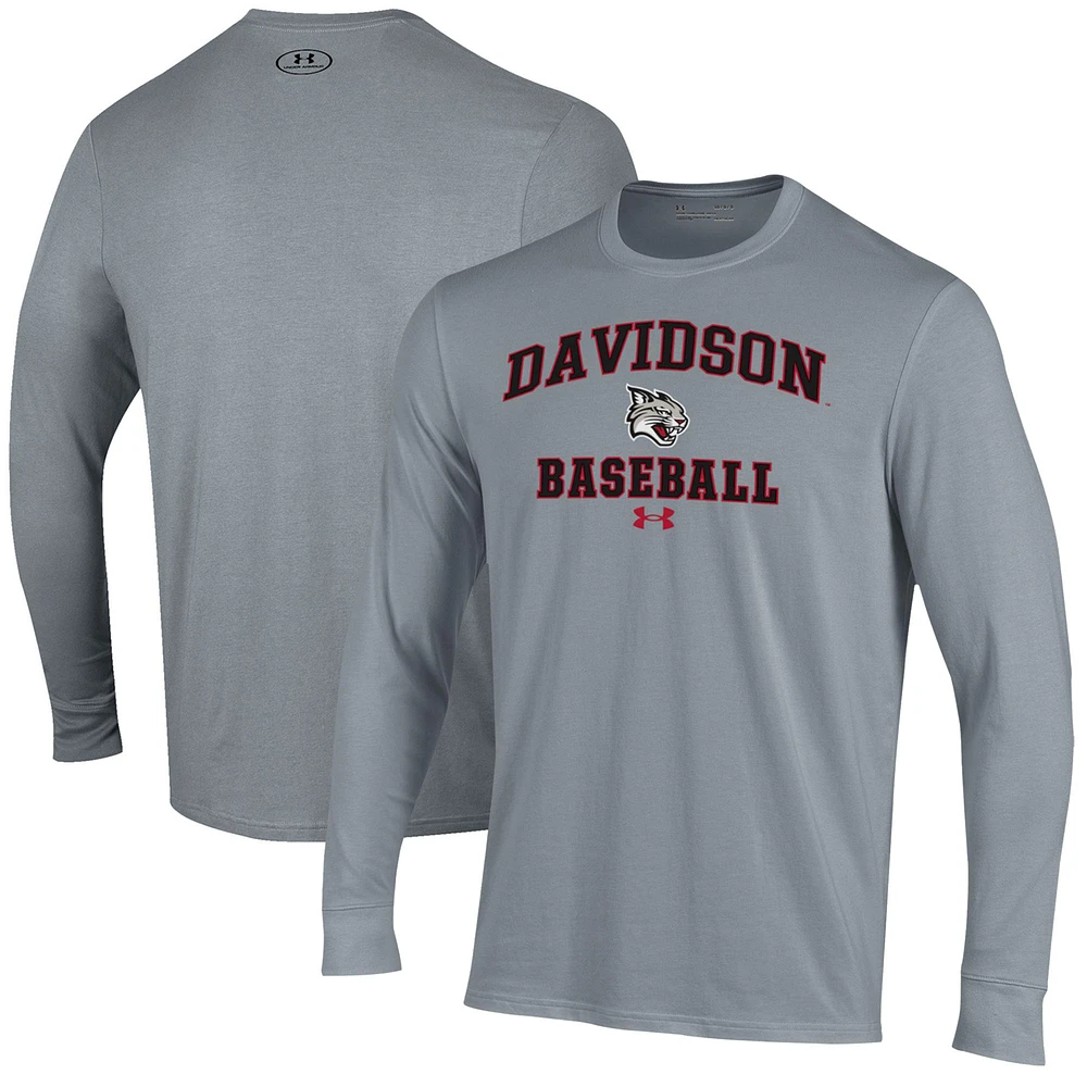 Men's Under Armour Gray Davidson Wildcats Baseball Performance Long Sleeve T-Shirt
