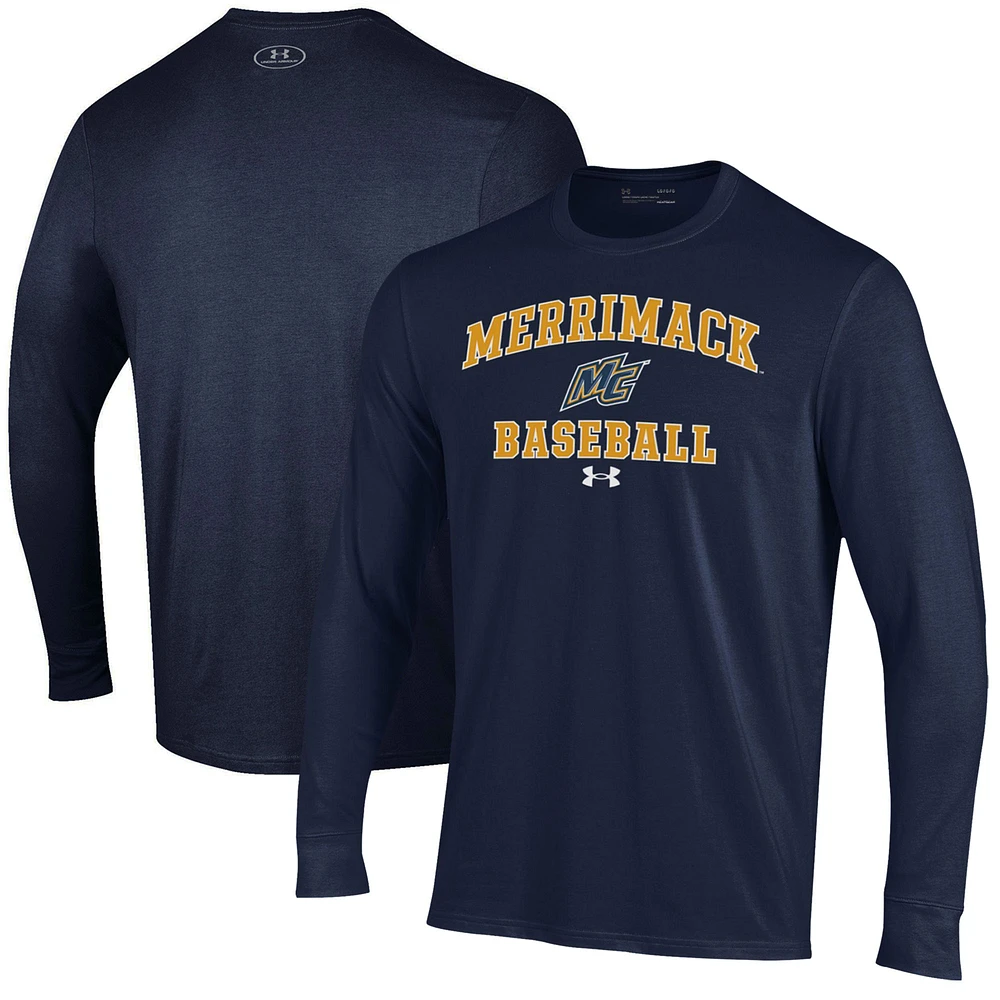 Men's Under Armour Navy Merrimack College Warriors Baseball Performance Long Sleeve T-Shirt