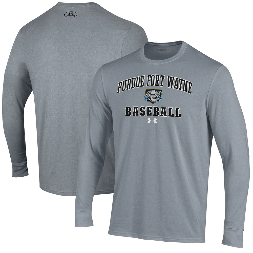 Men's Under Armour Gray Purdue Fort Wayne Mastodons Baseball Performance Long Sleeve T-Shirt