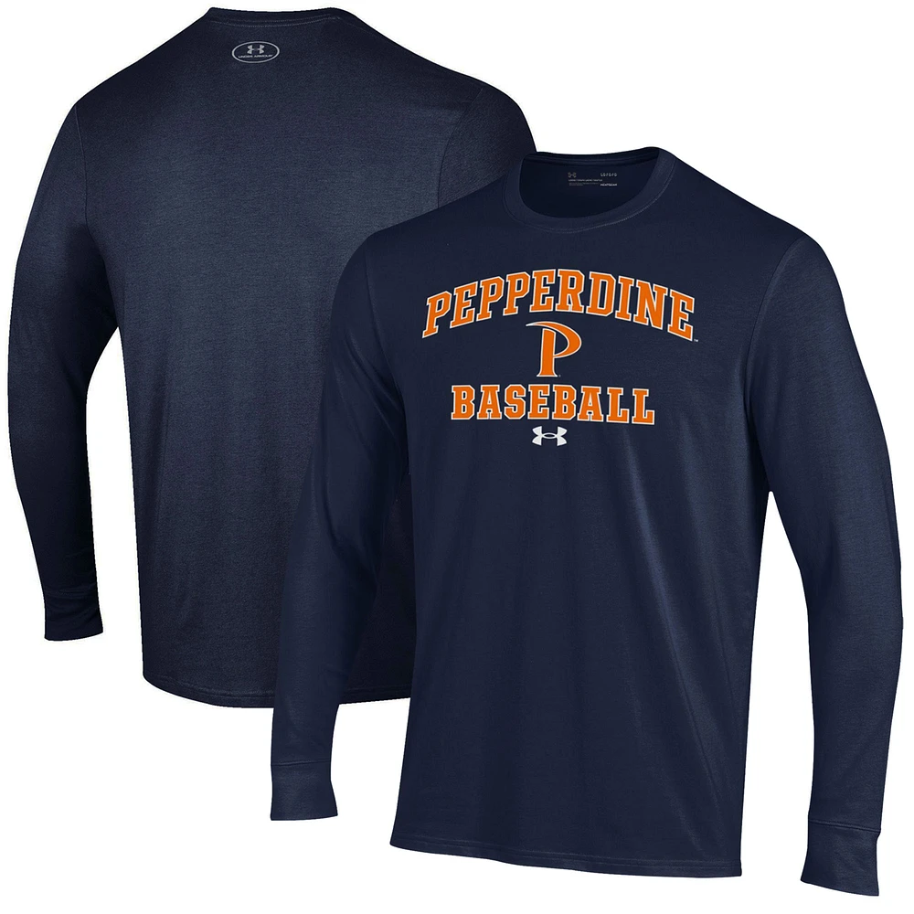 Men's Under Armour Navy Pepperdine Waves Baseball Performance Long Sleeve T-Shirt